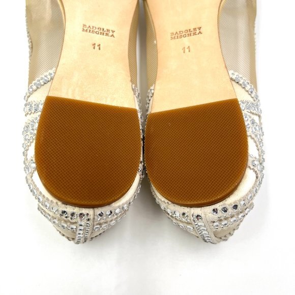 Badgley Mischka BHLDN Size 11 Gigi Pointed Toe Jeweled Ivory Ballet Flats Shoes - Picture 12 of 13